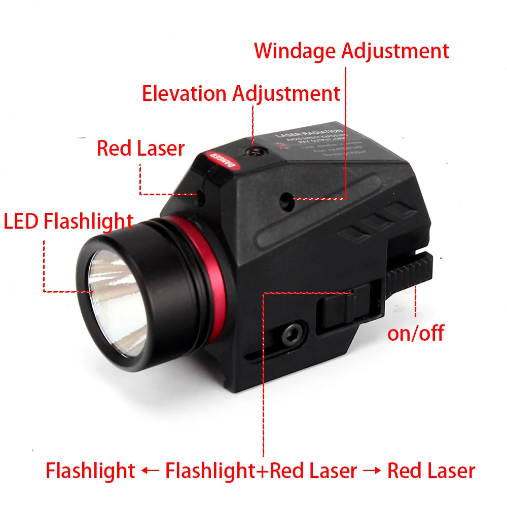 Tactical LED Weapon Gun Light Flashlight Red Dot Laser Sight Military Airsoft Pistol for 20mm Rail Mini | Спорт и развлечения