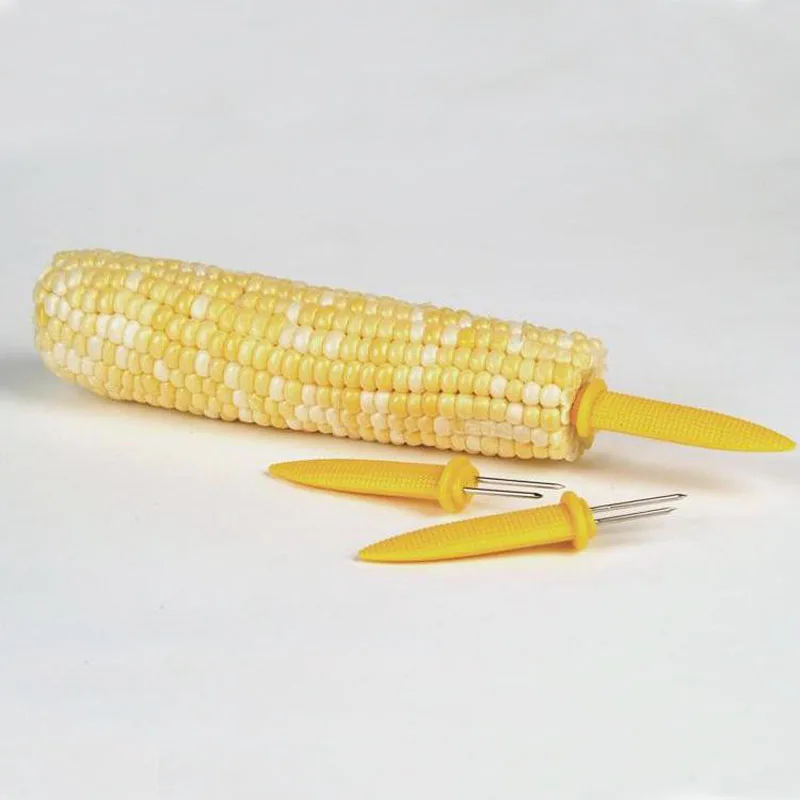 12pcs Corn On the Cob holders Set BBQ Corn Dish Plate Dessert Fruit Fork Including 4pcs Corn Tray+8pcs Plastic Corn holders set