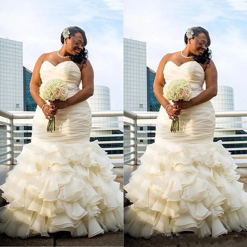 AFRICAN WEDDING DRESS MERMAID SWEETHEART RUFFLE ORGANZA BRIDAL GOWN 2021