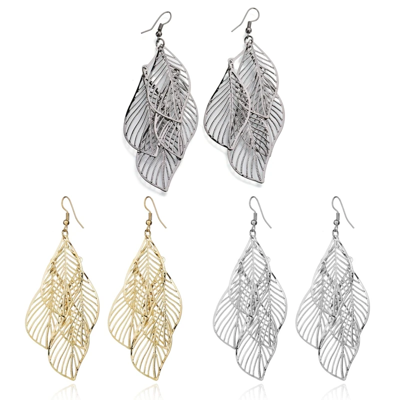 Висячие Многослойные серьги подвески с листьями золотого/серебряного/черного