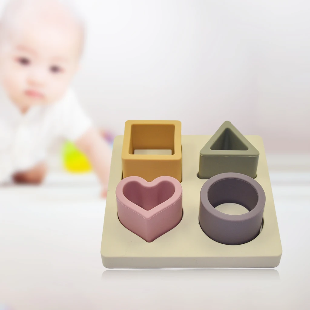 

Baby Soft Nesting Sorting Stacking Toys Silicone Teething Blocks Shapes Recognition Learning Toys for Toddler 3+ Months