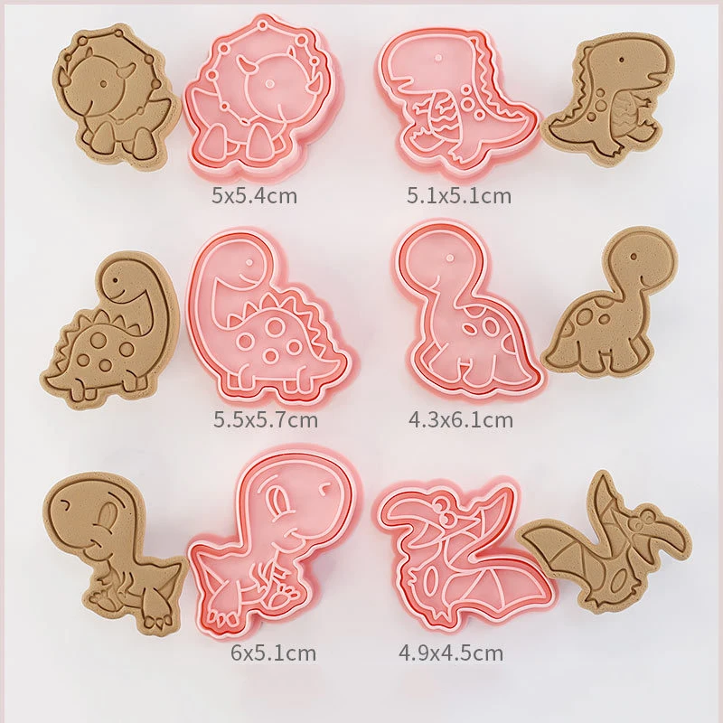 6Pcs/set Dinosaur Shape Cookie Cutters Plastic 3D Cartoon Pressable Biscuit Mold Stamp Kitchen Baking Pastry Bakeware | Дом и сад