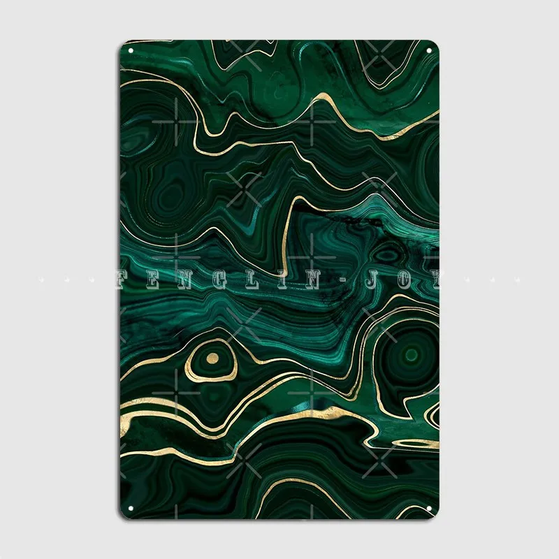 

Malachite Marble Texture With Gold Veins Metal Sign Wall Pub Party Personalized Painting Décor Tin Sign Posters