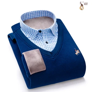 Мужская зимняя Фланелевая рубашка с длинным рукавом и V-образным вырезом