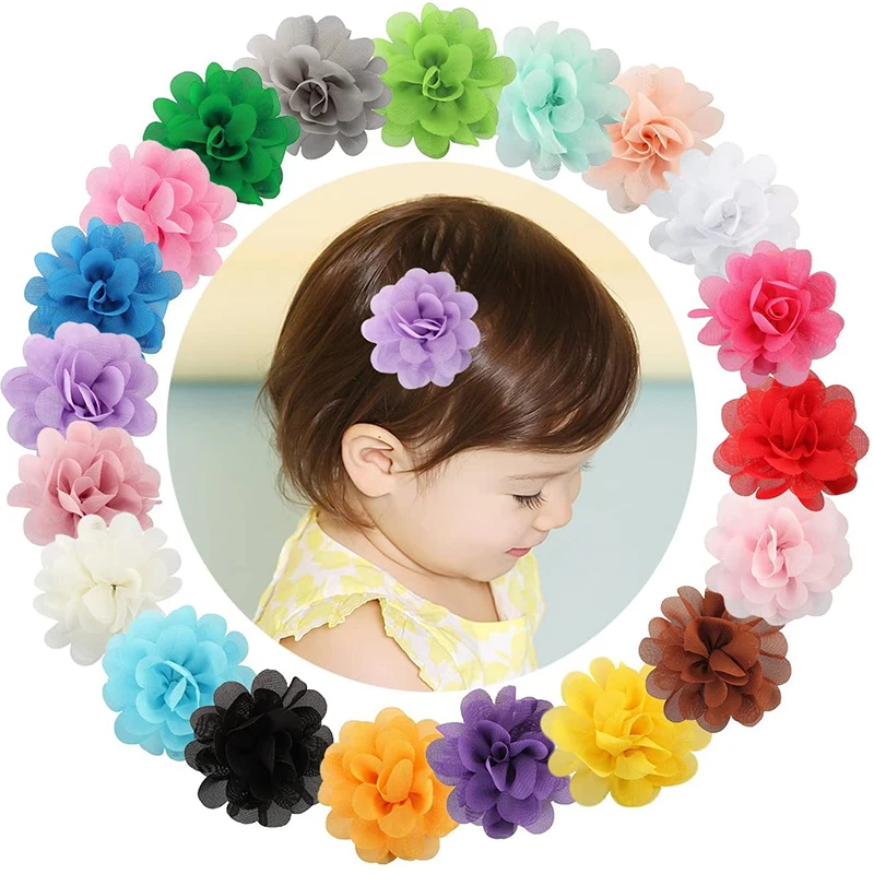 

20pcs Colors Solid Grosgrain Flower Clips Hairpin Girl's hair bows Boutique Hair Clip Headware Kids Hair Accessories