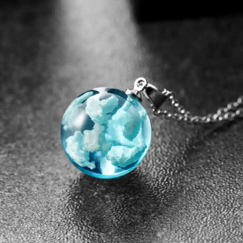 

Terrarium Resin Pendant Glass Ball Gift Blue Sky White Clouds Jewelry Necklace Wishing Necklace For Women