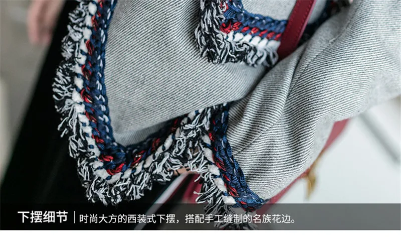 

Women Basic Blazers Coats 2020 Spring Autumn Ladies Runway Korean Gray Twill Fashion Fringe Tweed Blazer Suit Jackets b673