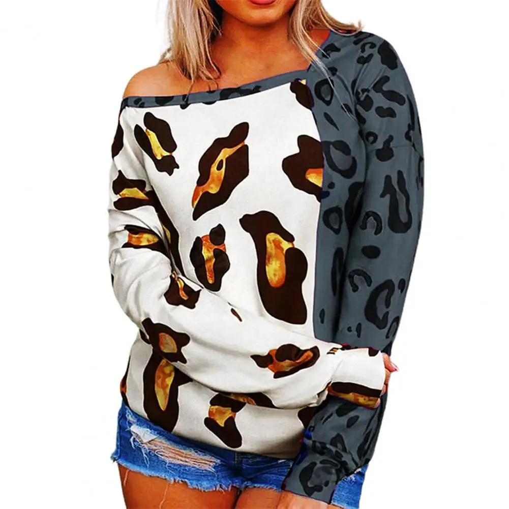 

Женский топ с леопардовым принтом, удобная дизайнерская осенняя одежда в стиле пэчворк, женская блузка с контрастной строчкой и воротником-...