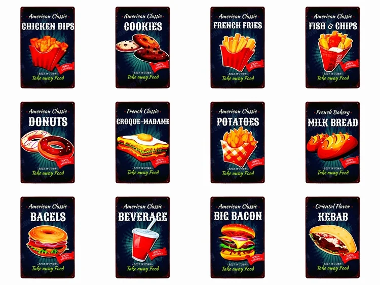 Вкусная тарелка с гамбургером металлические оловянные вывески Бар паба дома