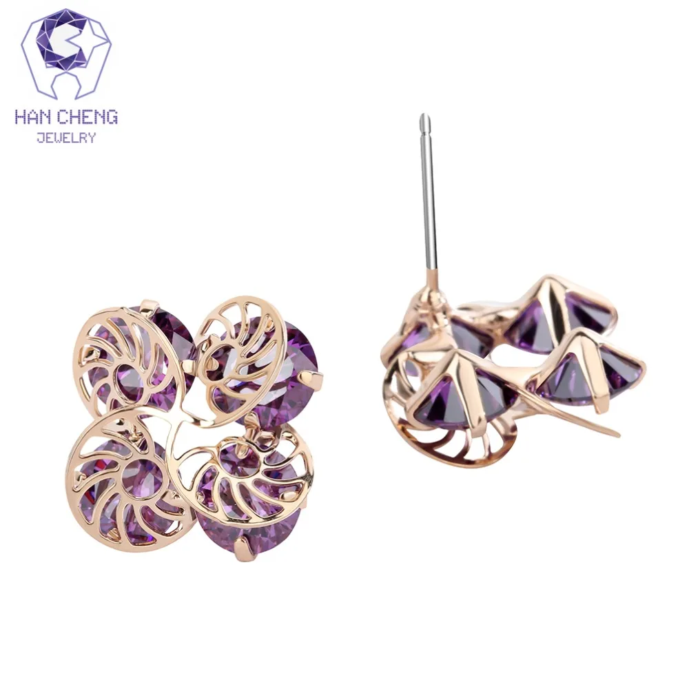 Женские маленькие серьги гвоздики HanCheng золотистые медные с полым драгоценным