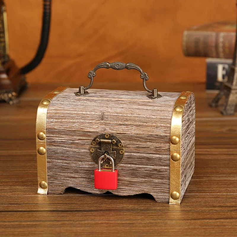 Retro Piggy Bank Wooden Manual Password Copper Lock Children Coin Box Large Capacity Banknotes and Coins Safe Money | Дом и сад