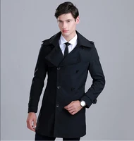 luclesam men double breasted trench coat autumn winter fashion lapel mid length british style overcoat plus size m 8xl
