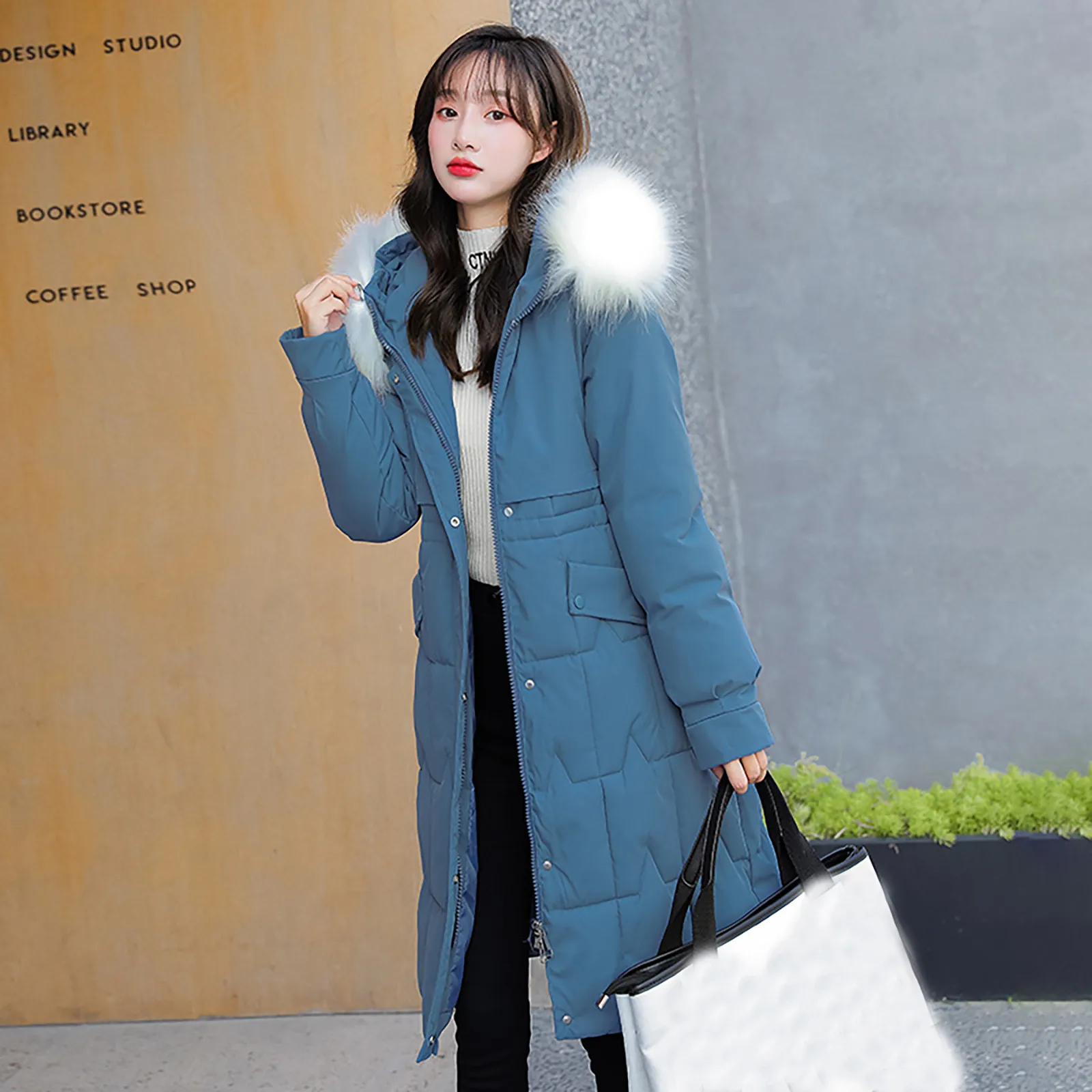 

Women's Fashion Winter Down Jackets Parkas Faux Fur Hood Long Sleeve Long Coat With Pockets Women Warm Coat sobretudo feminino