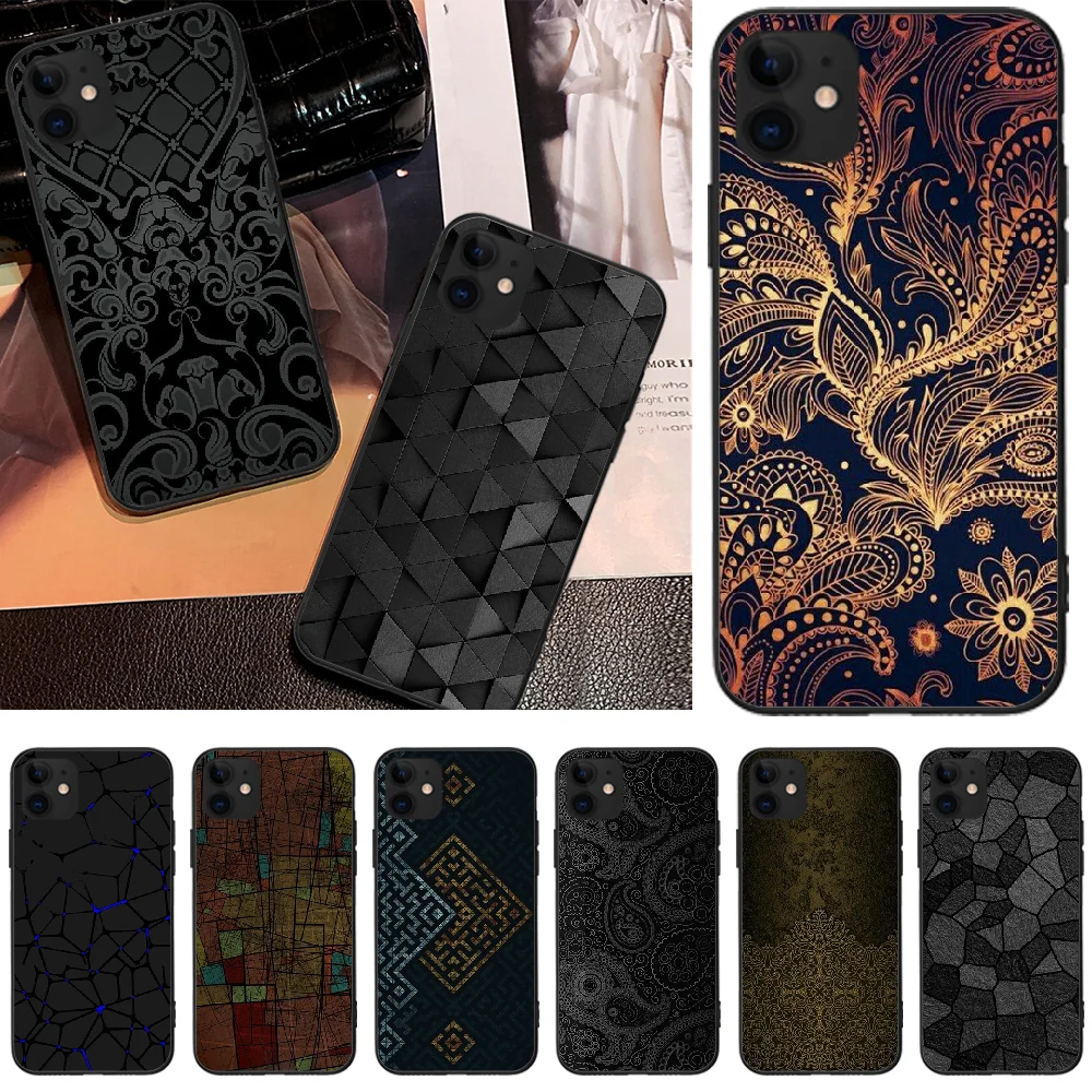 Viviana темно золотой узор мягкий силиконовый черный чехол для телефона iPhone 5 6 6S 7 8 plus