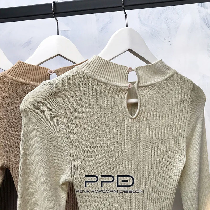 Slim High-Elastic Thread Knit Warm Round Neck Solid Color Long-Sleeved Sweater | Женская одежда