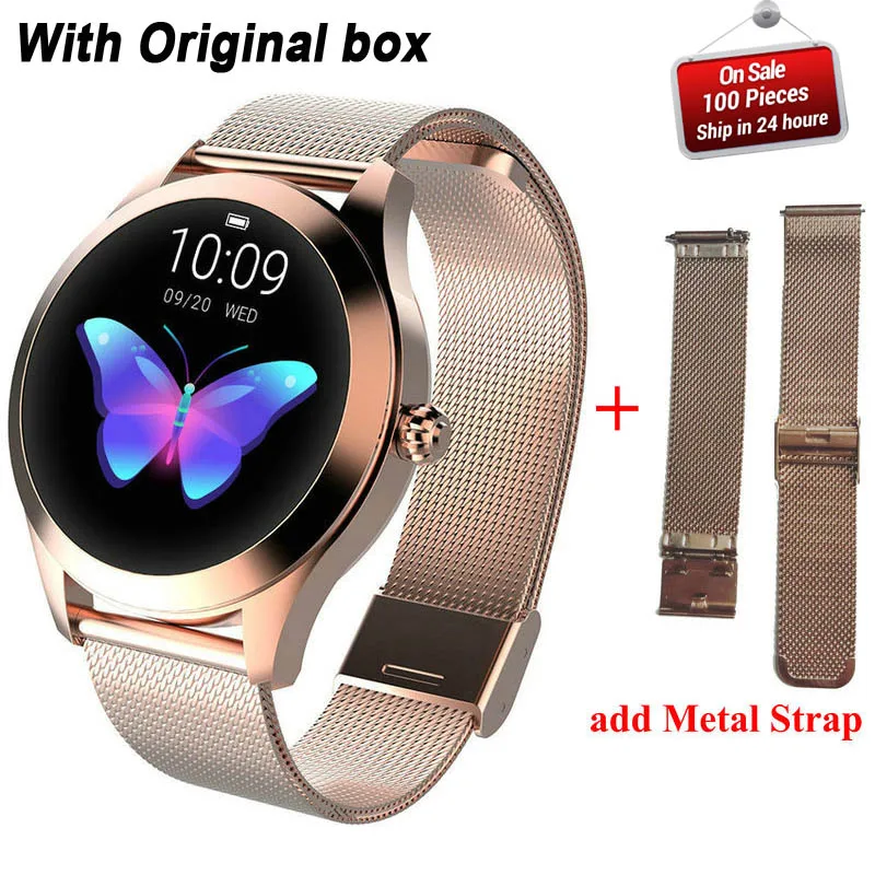 add extra strap KW10 Смарт часы для женщин IP68 Водонепроницаемый мониторинг сердечного ритма Bluetooth фитнес Браслет Smartwatch для Android IOS pk H2 H1 - Цвет: add extra strap