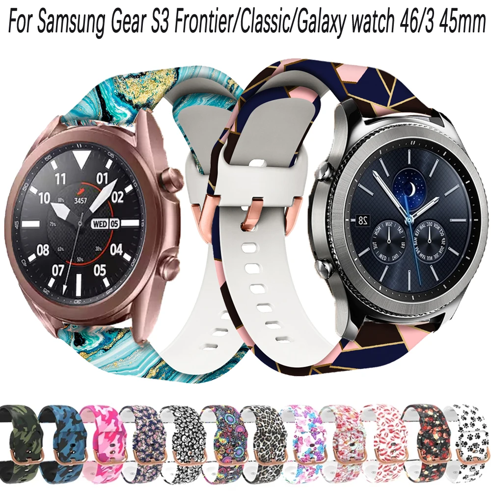 

Ремешок для часов Samsung Galaxy watch 3 45/46 мм/S3 Frontier Classic Sport, сменный Силиконовый браслет с принтом, простая установка, 22 мм