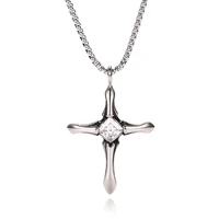 trendy stainless steel zircon cross pendants necklace for men women fashion party jewelry birthday gift gl0009