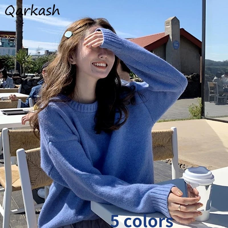 

Pullovers Women Sweaters 5 Colors Sweet College Soft Basic Simple All-match Fashion Tender O-neck Korean Style Mujer Knitted Ins