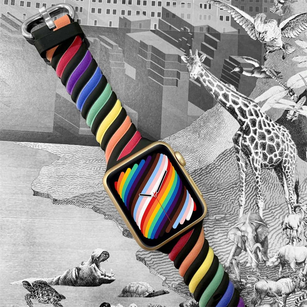 

Ремешок для Apple Watch 44 мм 42 мм, Радужный силиконовый браслет для Apple Watch Band 40 мм 38 мм, браслет для Apple 4 5 6 SE Series