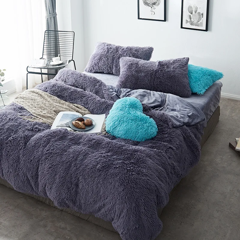 Плотный пододеяльник из овечьей шерсти кораллового бархата однотонный зимний