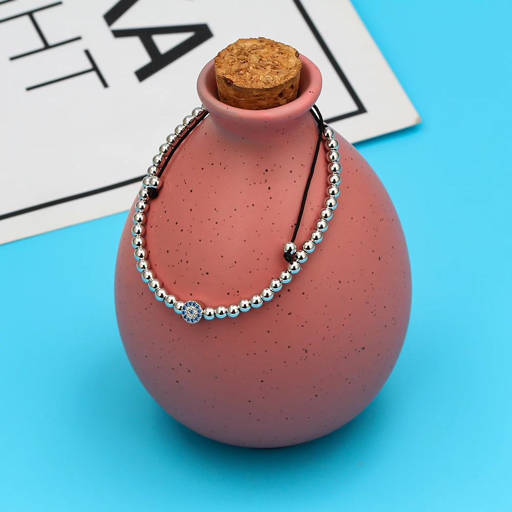 Lucky Eye Micro Pave сглаза плетеный браслет-талисман Веревка Цепь розовое золото серебро цветный бусины браслет подарки для женщин мужчин EY6728