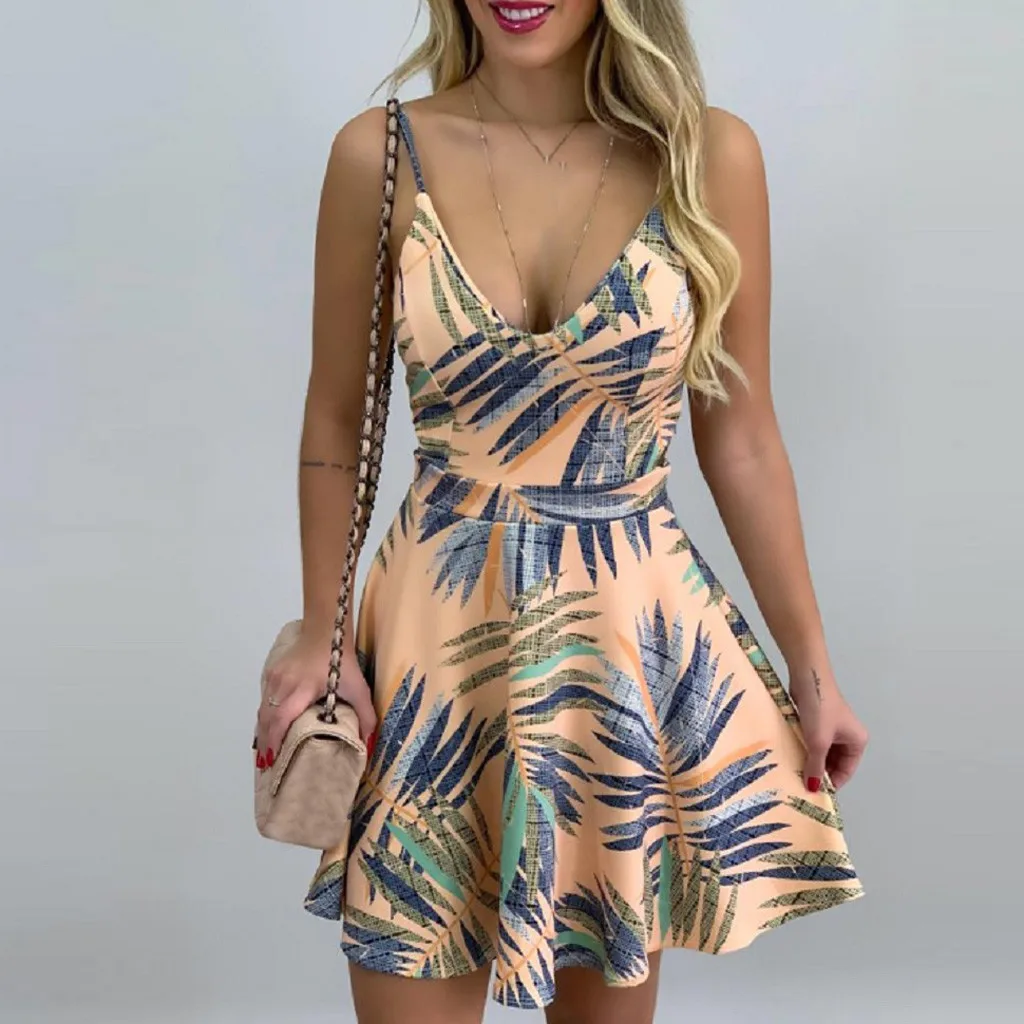 Женское платье без рукавов KANCOOLD Пляжное мини в богемном стиле с v образным