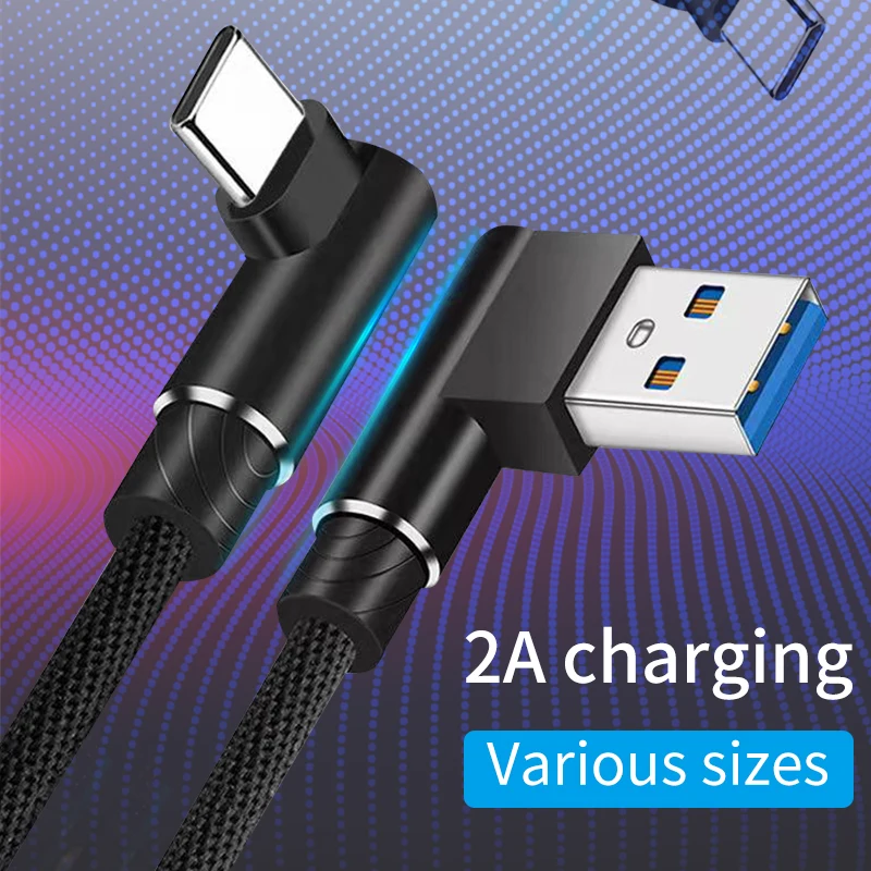 

Type-c Data Cables Double 90 Degree Right Angle Micro USB 2.4A Charging Cord Elbow Durable Cell Phone Wire 0.35m 1m 1.5m 2m 3m