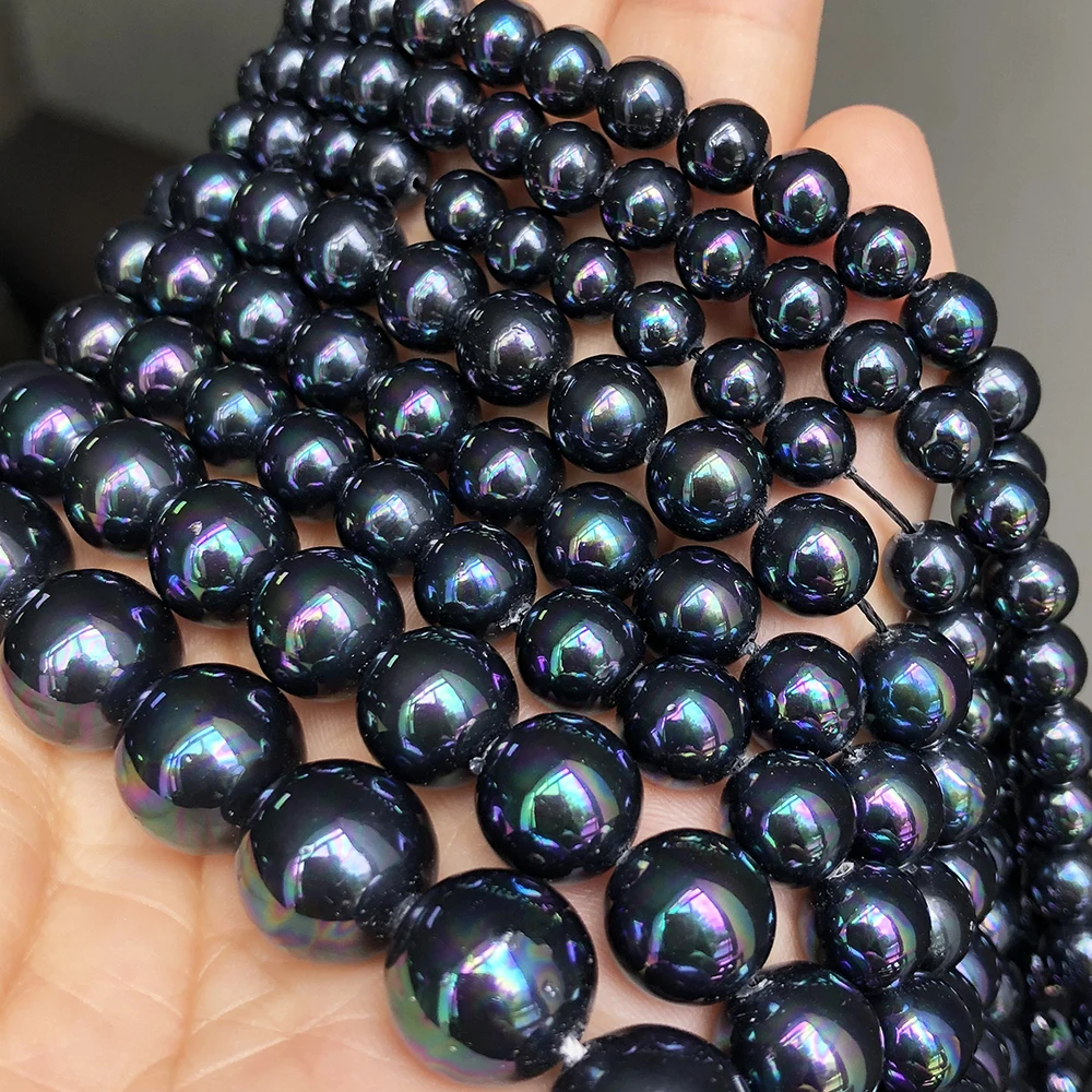 

Black Multicolor Plated Shell Pearl Beads Natural Loose Spacer Bead For Jewelry Making Diy Woman Bracelet Necklace 6/8/10/12mm