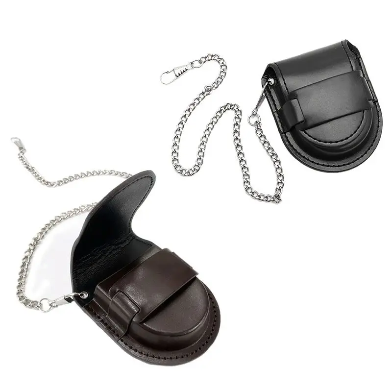 

Vintage Leather Chain Pocket Watch Holder Storage Case Box Brown