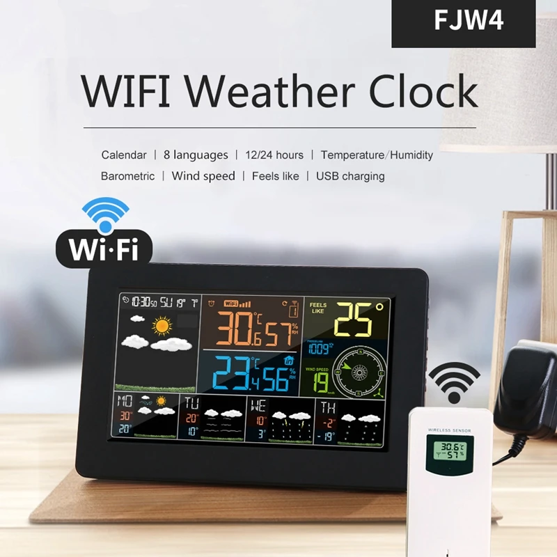 Цифровой настенный будильник с Wi-Fi приложение метеостанция цветной ЖК-дисплей