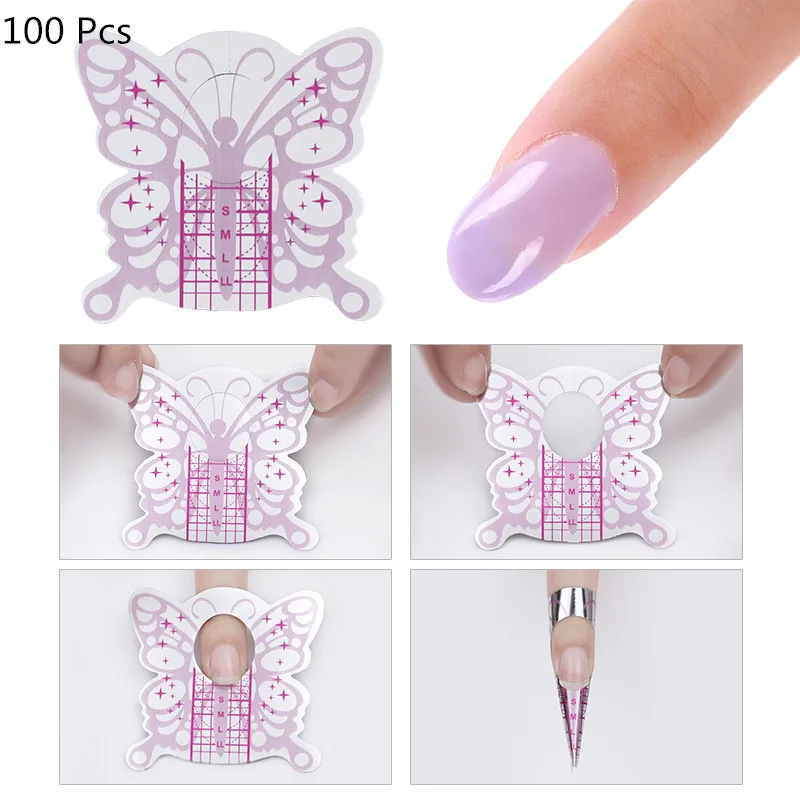 100pcs 07 10/20/100 шт Форма для ногтей французские акриловые УФ Гелевые Типсы для ногтей конструирующий гель продлевающий половой акт форма Руководство трафарет ногтей Красота инструментов "сделай сам" - Цвет: 100pcs 07