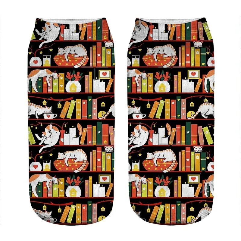 

Women's socks kawaii Library cats autumn colour Printed Socks Women harajuku Happy Funny Novelty cute girl gift Socks for women