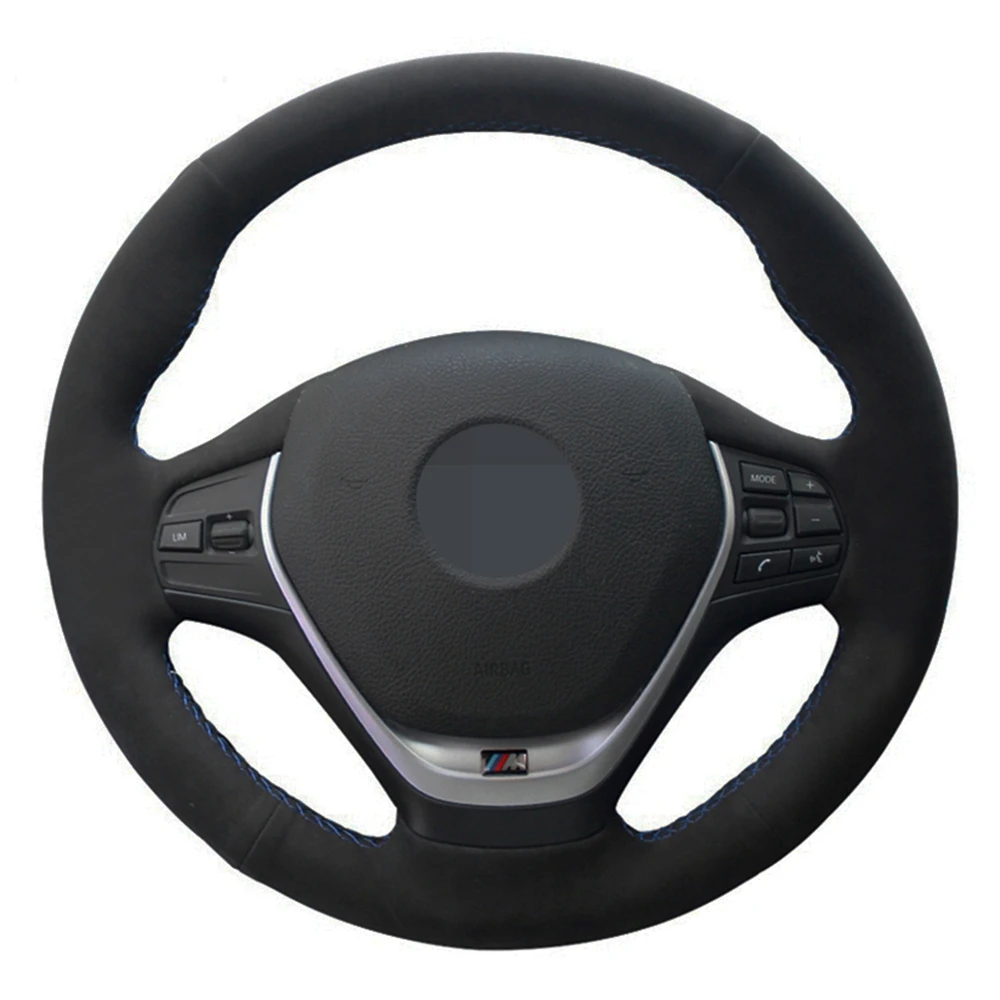 Чехол рулевого колеса автомобиля ручной работы черная замша кожа для BMW F20 2012-2018 F45