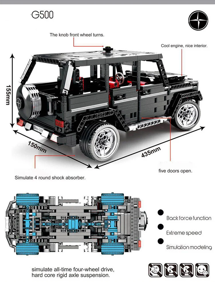 Модель автомобиля технический строительный блок moc benz G500 модель паровой сборки