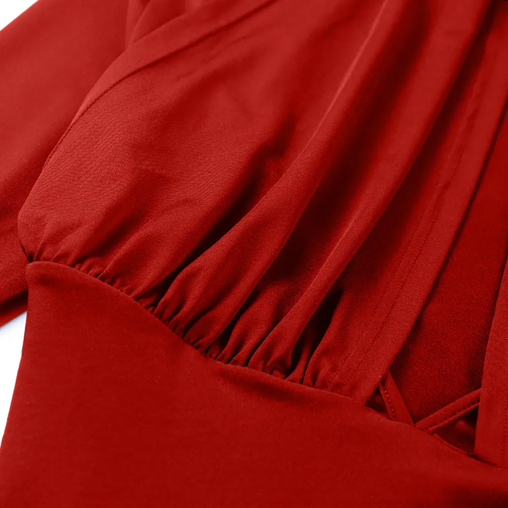 

Sexy Mini Dress Women Winter Solid Color Halter Hight Waist Slim Vintage Dress Casual Long Sleeve Party Dresses Vestidos Femme
