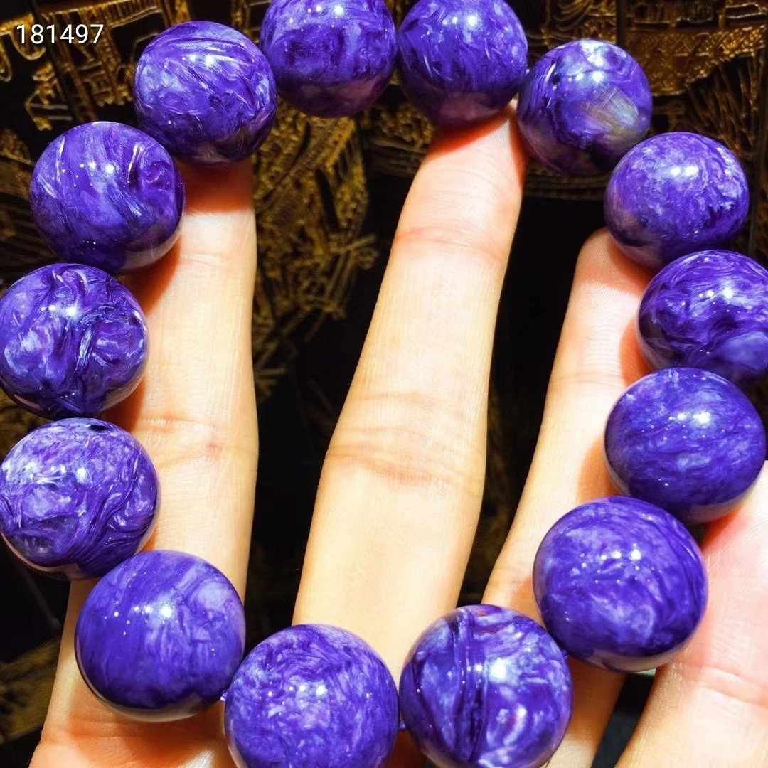 Женский/мужской браслет из фиолетового драгоценного камня 16 мм | Украшения и
