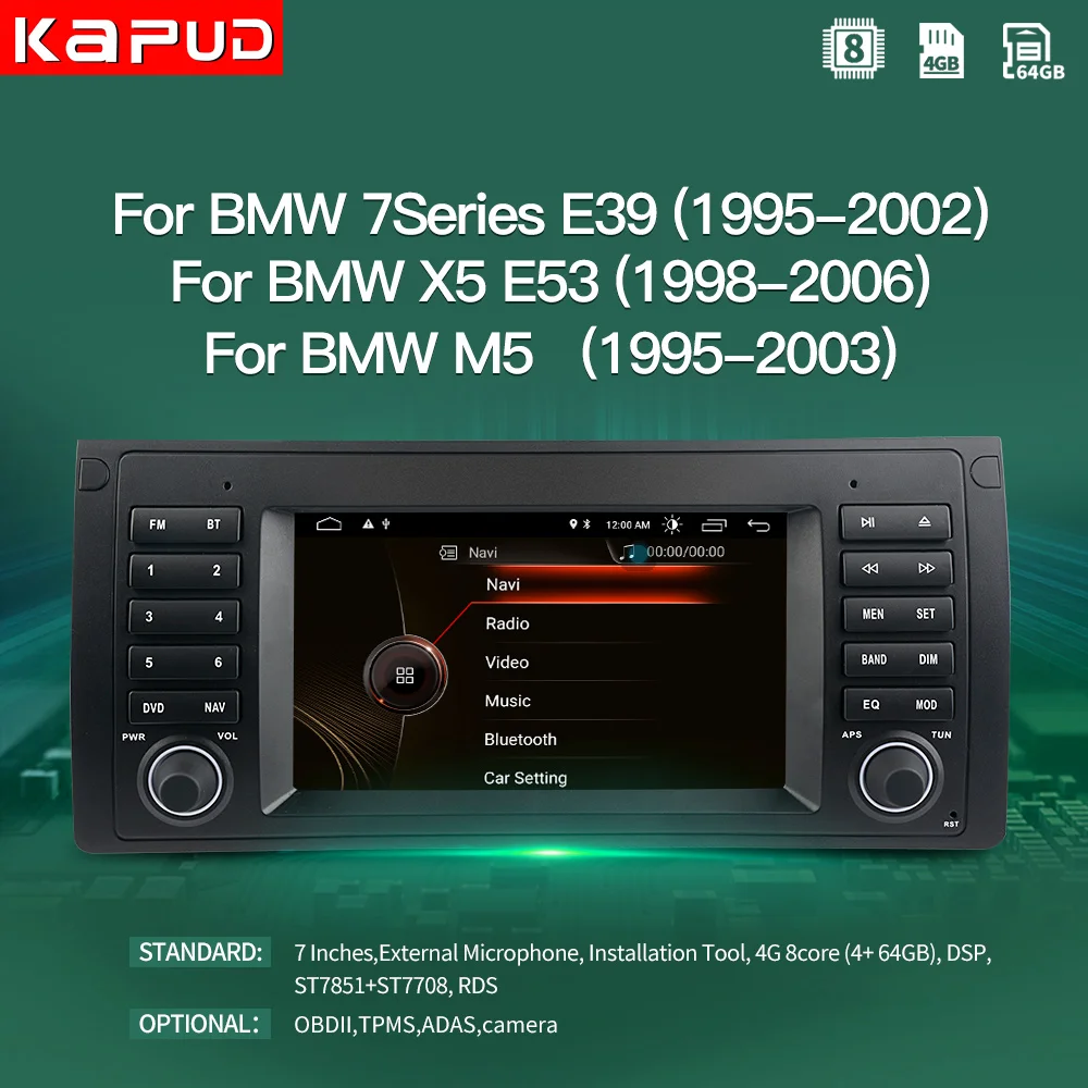 Автомобильный мультимедийный плеер Kapud Android 10 0 7 дюймов для BMW E39 E53 M5 1995-2003 радио