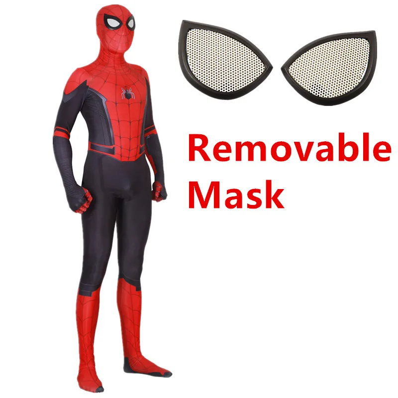 Removable Mask Для взрослых и детей Человек-паук далеко от дома Питер Паркер Косплэй костюм зентай, костюм Человека-паука супергероя Боди Комбинезоны для женщин - Цвет: Removable Mask