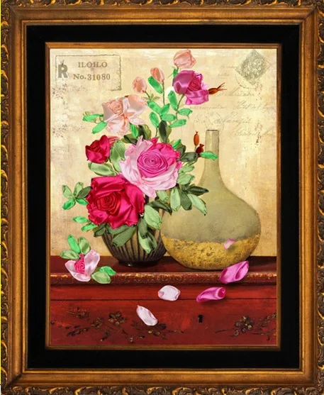 

3D DIY satin Ribbon embroidery painting cross stitch kit needlework Unique craft gift wall stickers office home decorate