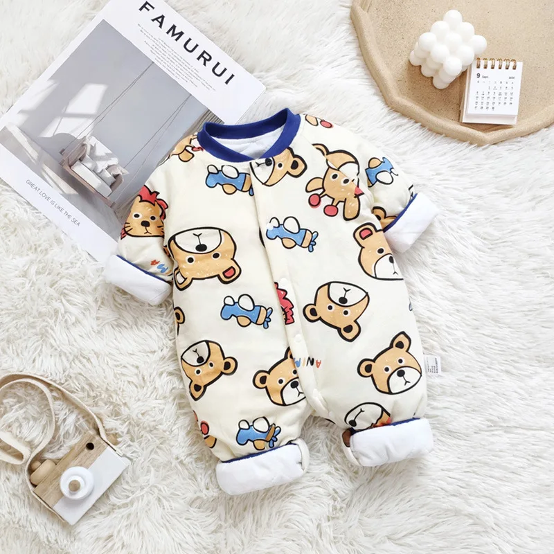 

Baby Boy Winter Clothes Newborn Spring and Autumn One-piece Quilted Warm Baby One-piece Bm*
