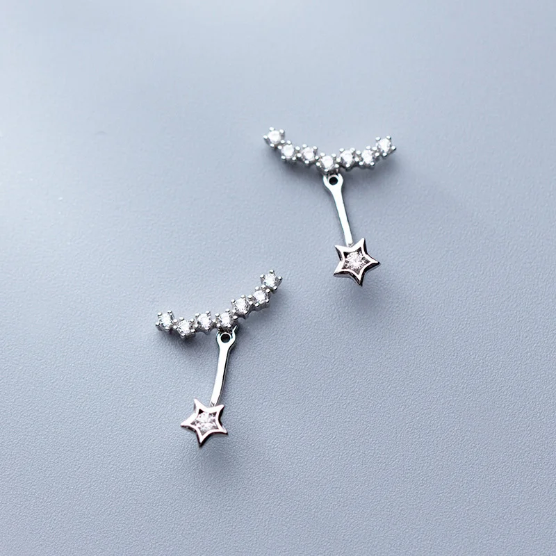 

Fashion 925 Sterling Silver Full Rhinestone Star Stud Earrings Brincos For Christmas Gifts Girl's Friend Jewelry