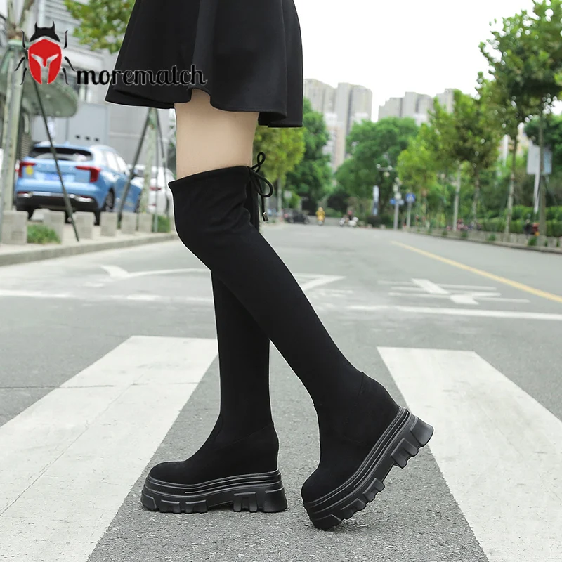 

Rimocy Chunky Platform Thight High Boots Women 2021 Autumn Flock Over The Knee Boots Woman Height Increasing Long Botas Mujer