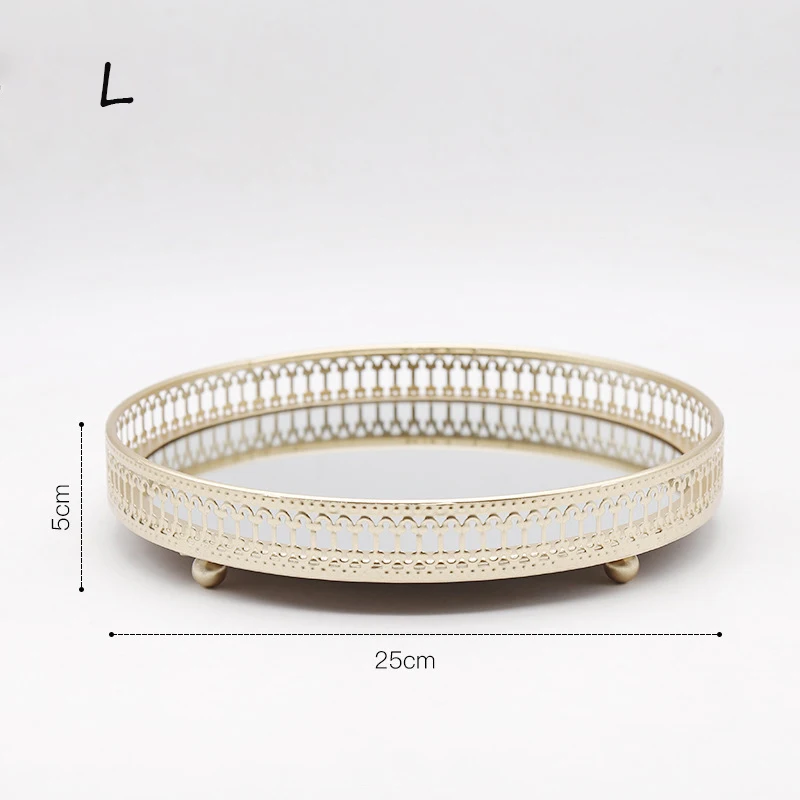 Vintage European Glass Metal Storage Tray Gold Oval Dotted Fruit Plate Desktop Small Items Jewelry Display Base Mirror | Дом и сад