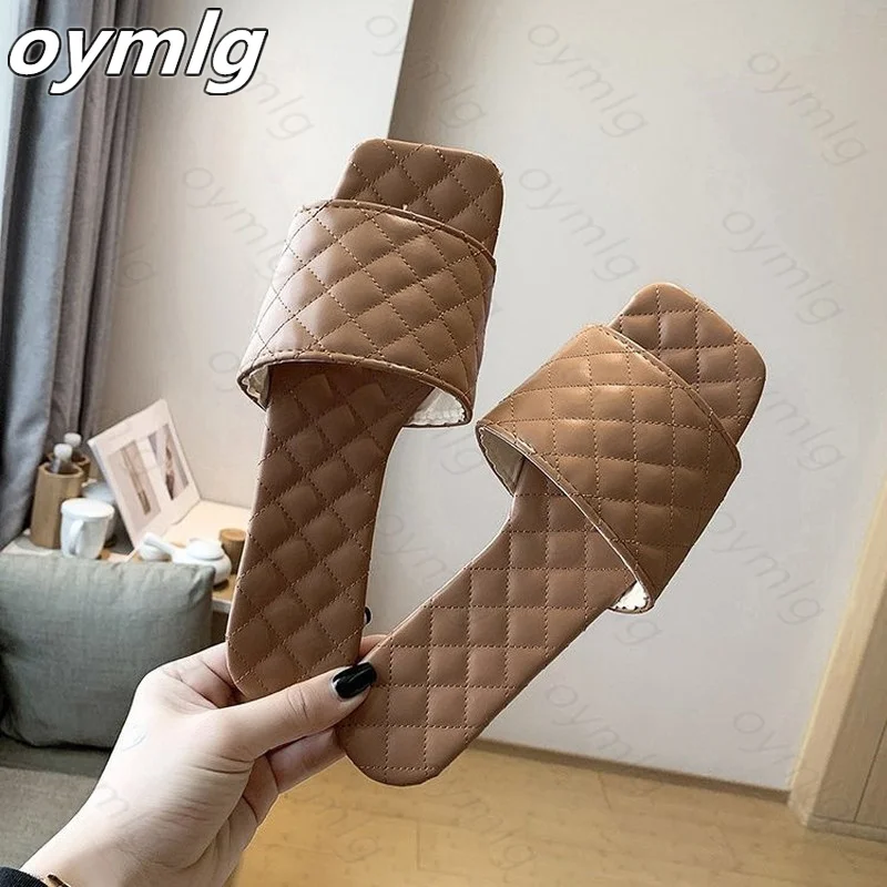 

New Fashion Weave Slippers Women Square Toe Flat Casual Shoes Women Slide 2021 Summer Flip Flops Beach Sandal Slipper Big size