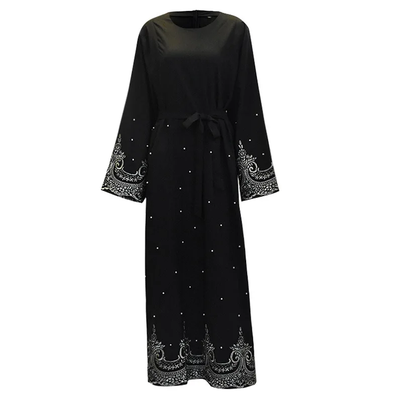 Black Lace Abaya Дубай абайя для женщин мусульманское длинное кружевное платье бисер жемчуг кимоно кардиган черный Халат хиджаб платье турецкая исламская одежда - Цвет: Black Lace Abaya
