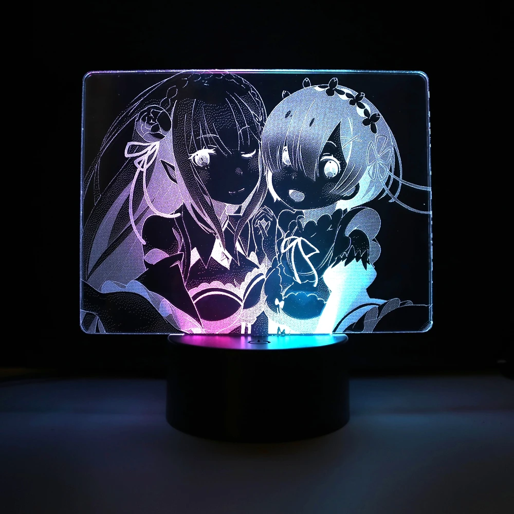 

Two Tone Anime Re Zero Starting Life In Another World Emilia And Rem LED Lamp for Birthday Gift Bedroom Decor Acrylic Light