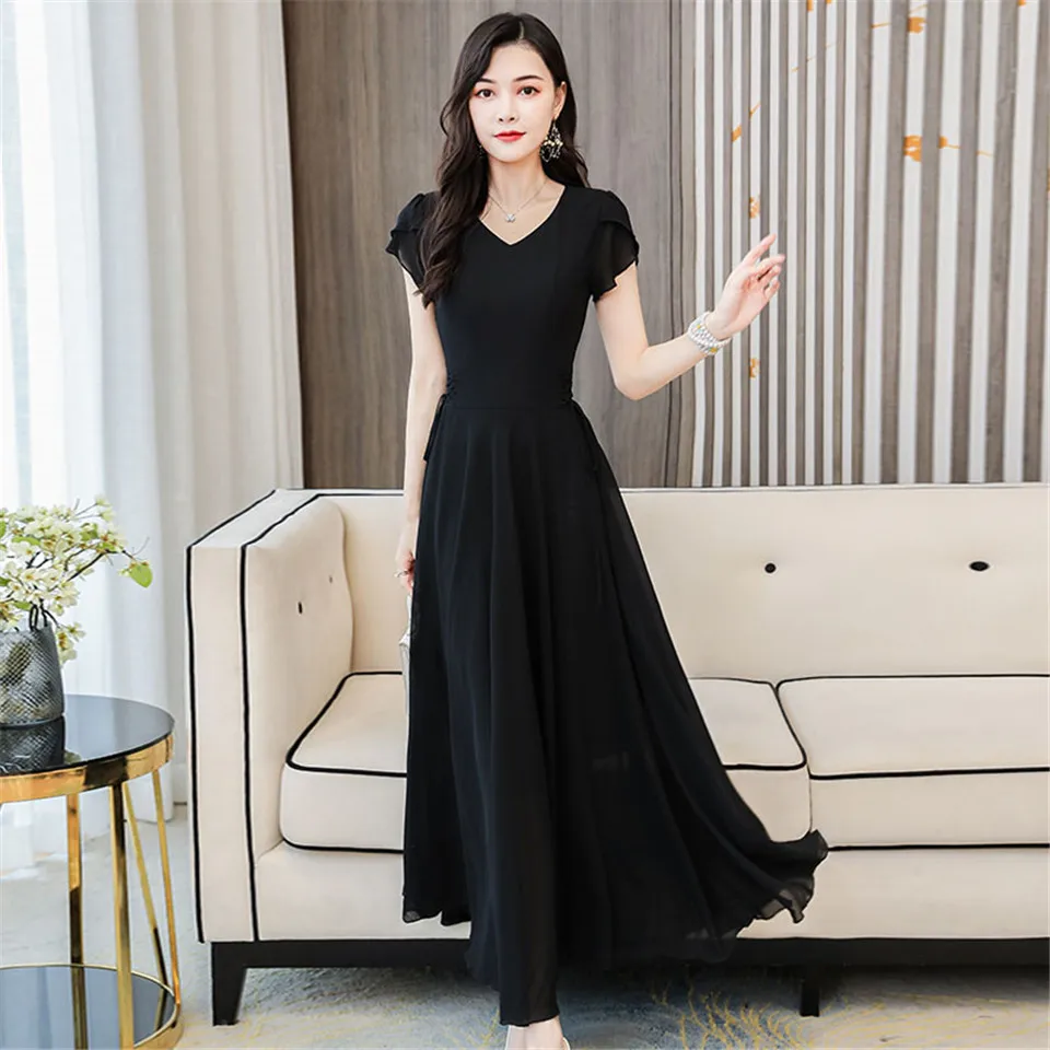 

Summer Elegant Short Sleeve Dress Women Casual Slim Lady Party Dresses Vestidos Fashion Solid Long Dress Female