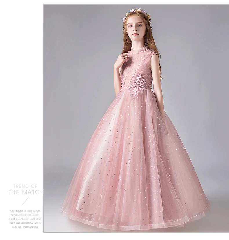 Beads Sequin Tulle Girl Pageant Princess Birthday Dress Long Wedding Baptism Kids First Communion Party Gown Flower Dresses | Детская
