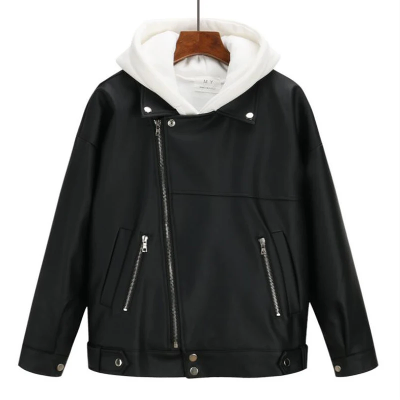 Женская куртка из искусственной кожи черная оверсайз в стиле бойфренда верхняя